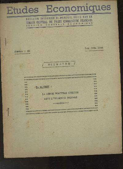 Etudes conomiques n30- Juin 1949- Sommaire: La rente foncire absolue dans l'conomie Bulgare.