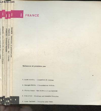 Pochettes/ Ensemble de feuillets: La France n1,2,3,4 et 5 (5 volumes)- 1: Naissance et premiers pas- 2: L'avant-garde: art et essais- 3: Comique franais- 4: Les annes 30: ralisme politique- 5: La gnration de la guerre.