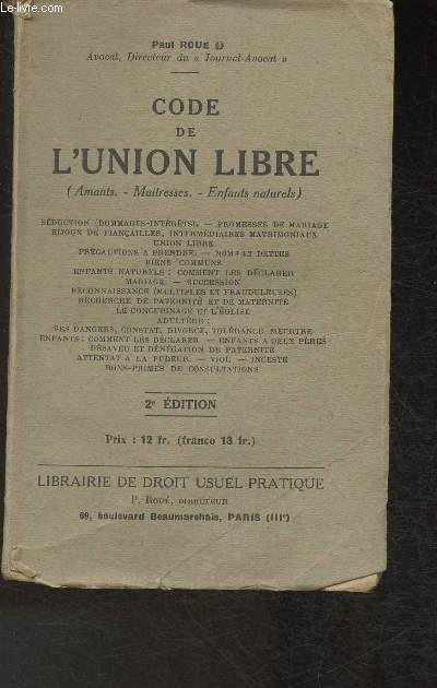 Code de l'union libre (Amants, matresses, enfants naturels)