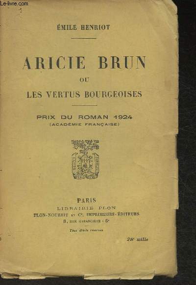 Aricie Brun ou les vertus bougeoises (moeurs d'autrefois)