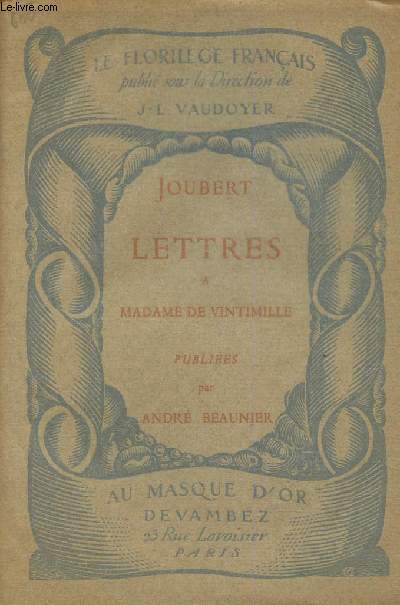 Joubert, Lettres  Madame de Vintimille (Collection 