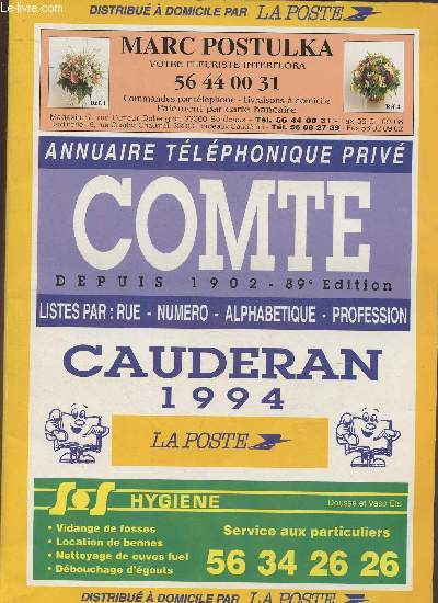Annuaire tlphonique priv - Caudran 1994 (listes par rue, numro, alphabtique, profession)