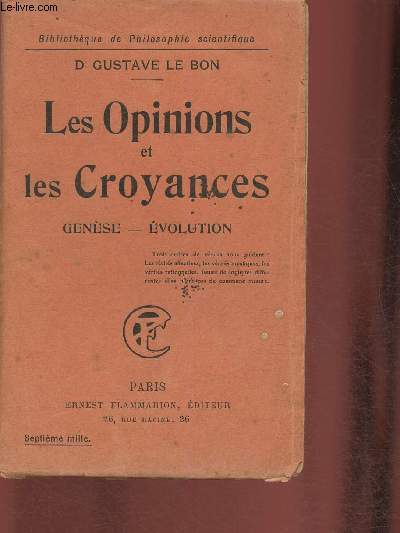 Les opinions et les croyances- Gense-volution (Bibliothque de philosophie scientifique)