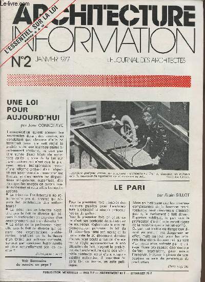 Achitecture information- n2- Janvier 1977- L'essentiel sur la loi