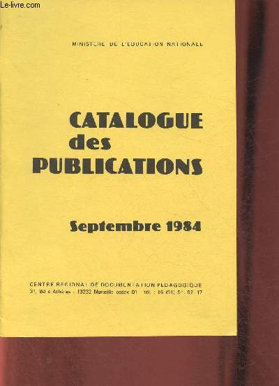 Catalogue des publications- Septembre 1984