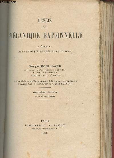 Prcis de mcanique rationnelle  l'usage des lves des facults des sciences
