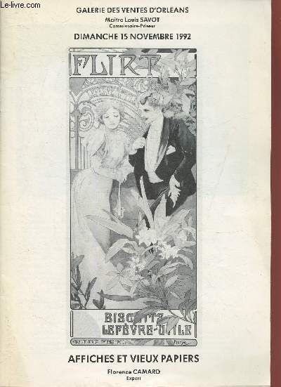 Catalogue de vente aux enchres/ Galerie des ventes d'Orlans 15 novembre 1992- Affiches et vieux papiers