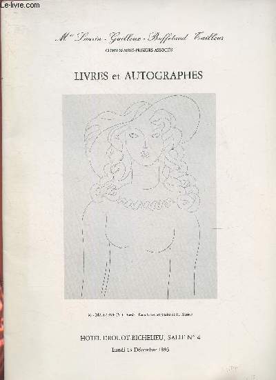 Catalogue de vente aux enchres/ Hotel Drouot Richelieu salle 4- 13 Dcembre 1993- Livres et autographes