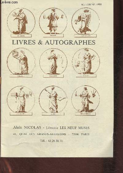 Catalogue Alain Nicolas, Librairie Les Neuf Muses, Automne 1990