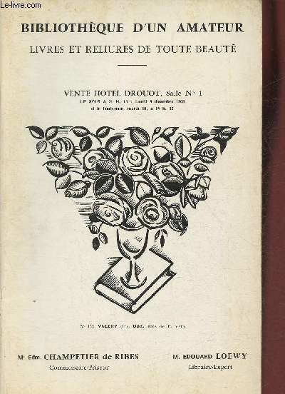 Catalogue de vente aux enchres/Hotel Drouot, salle 1- 9 dcembre 1968- Bibliothque d'un amateur, livres et reliures