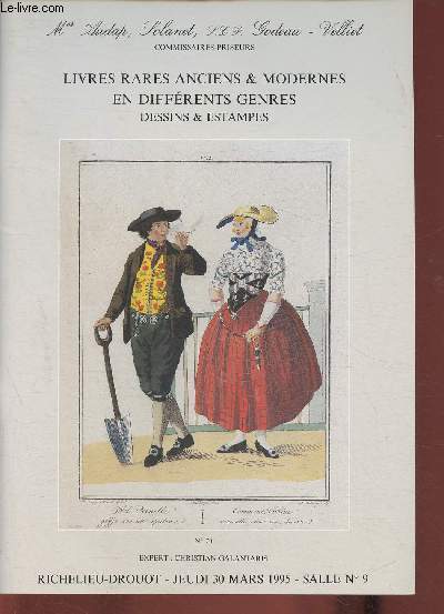 Catalogue de vente aux enchres/Richelieu Drouot, salle 9- 30 mars 1995- Livres rares anciens et modernes en diffrents genres, dessins et estampes