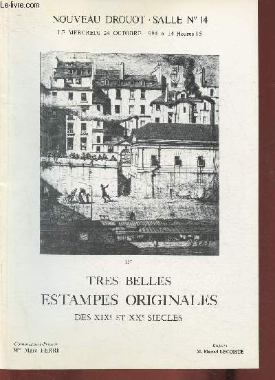 Catalogue de vente aux enchres/ Nouveau Drouot, salle 14- 24 octobre 1984- Trs belles estampes originales des XIX et XXe sicles