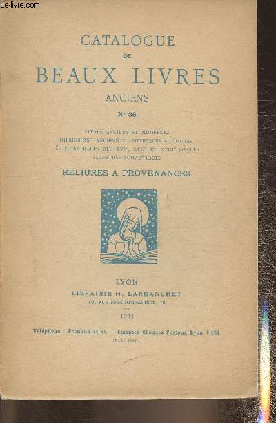 Catalogue de la librairie Lardanchet n36- 1933