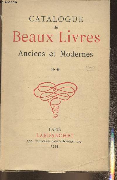 Catalogue de la librairie Lardanchet n48- 1954