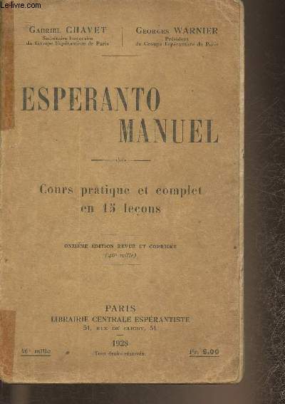 Esperanto manuel- Cours pratique et complet en 15 leons