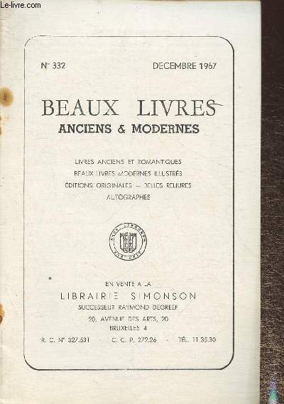 Catalogue de Beaux livres anciens et modernes, autographes, etc- Librairie Raoul Simonson n332, Dcembre 1967
