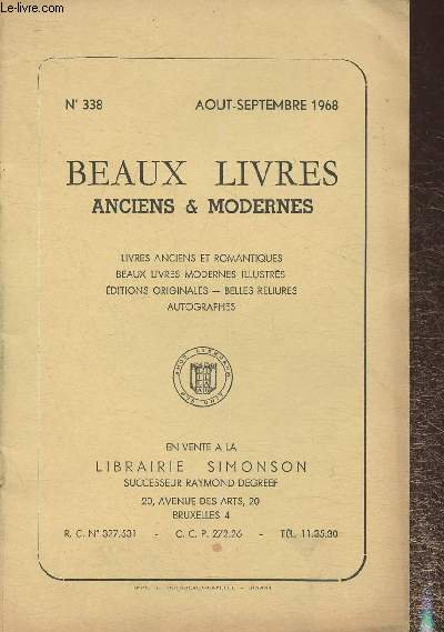Catalogue de Beaux livres anciens et modernes, autographes, etc- Librairie Raoul Simonson n338- Aout-Septembre 1968