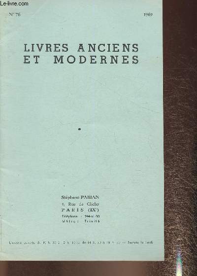 Catalogue de livres anciens et modernes- Stphane Pabian- n76- 1969