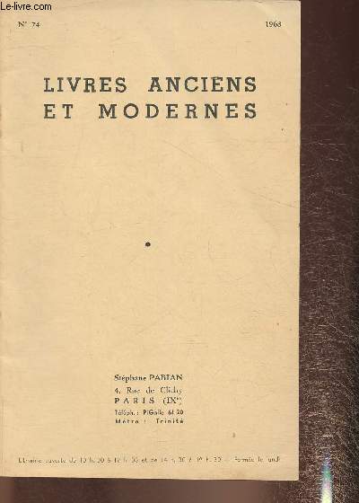 Catalogue de livres anciens et modernes- Stphane Pabian- n74- 1968