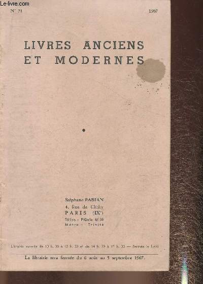 Catalogue de livres anciens et modernes- Stphane Pabian- n71-1967