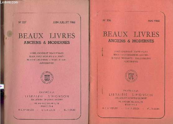 2 Catalogues De la librairie Simonson n°336 et 337- Mai, Juin, Juillet 1968 Beaux livres anciens et modernes