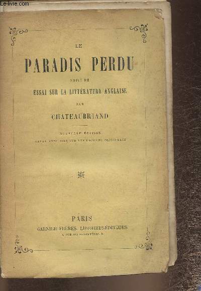 Le paradis perdu suivi de Essai sur la littrature anglaise