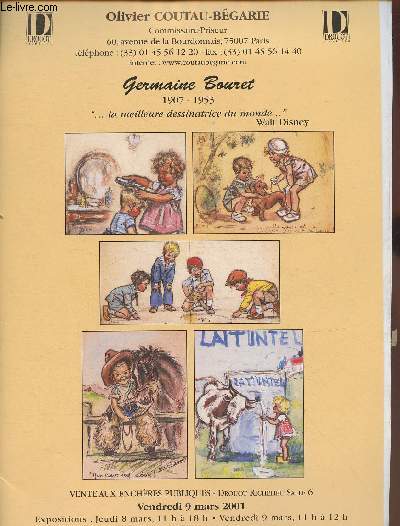Catalogue- Brochure/ Germaine Bouret 1907-1953- Vente de 9 mars 2001-Drouot Richelieu, salle 6