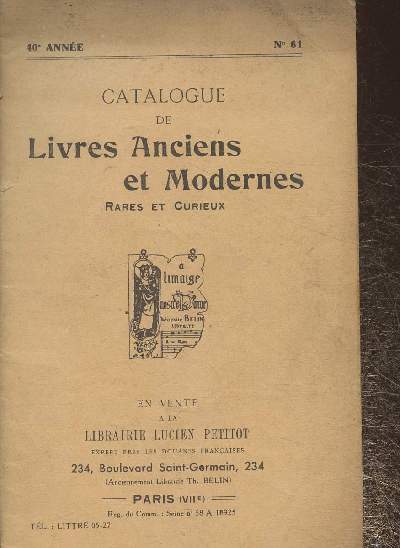 Catalogue de livres anciens et modernes rares et curieux- Librairie Lucien Petitot