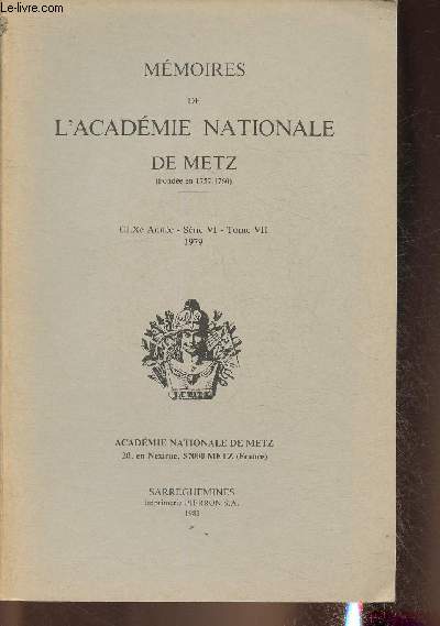 Mmoires de l'Acadmie nationale de Metz -CLX anne- Srie VI-Tome VII