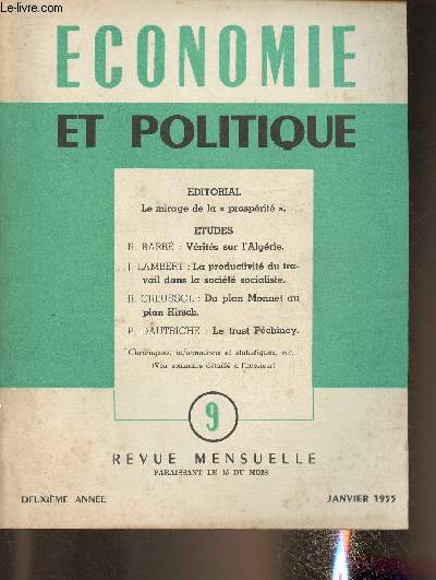 Economie et politique n9, Janvier 1955-Sommaire: Le mirage de la 