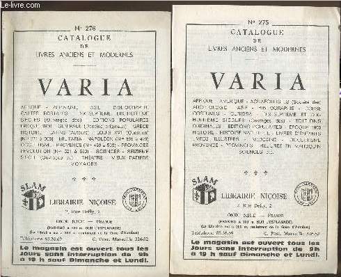 Lot de 2 Catalogues de livres anciens et modernes, Varia- Librairie nioise- n275 et 276
