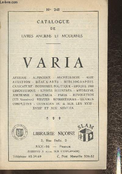 Catalogue de livres anciens et modernes, varia- Librairie Nioise n241