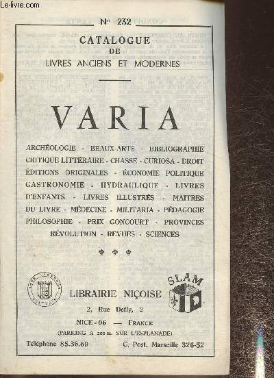 Catalogue de livres anciens et modernes varia- Librairie Nioise- N232