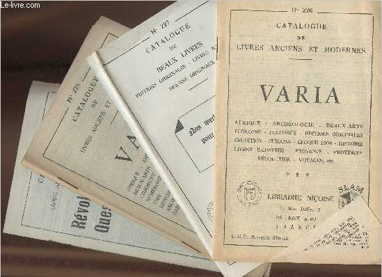 Lot de 4 Catalogues de livres anciens et modernes varia- Librairie nioise- n226  229