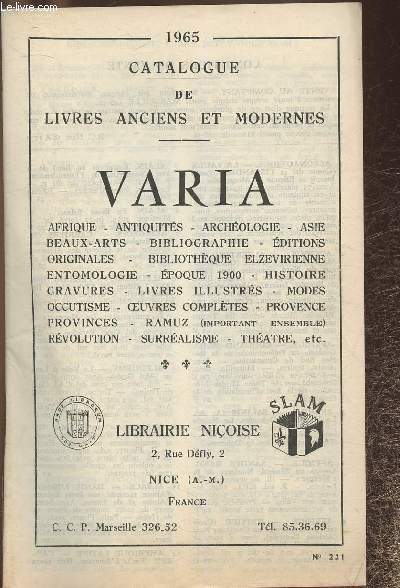 Catalogue de livres anciens et modernes varia- Librairie nioise n221