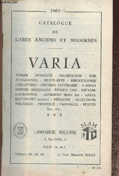 Catalogue de livres anciens et modernes varia- Librairie nioise n215