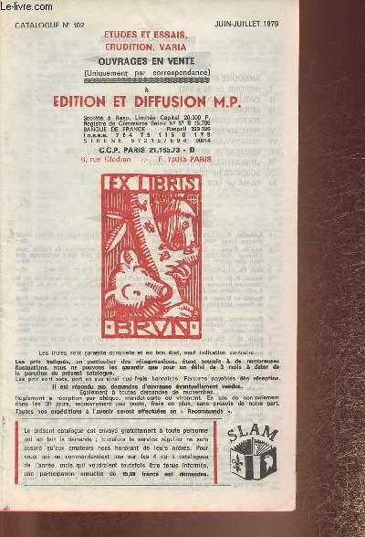 Catalogue/ Etudes,essais, erudition, varia- n102- Juin-Juillet 1979