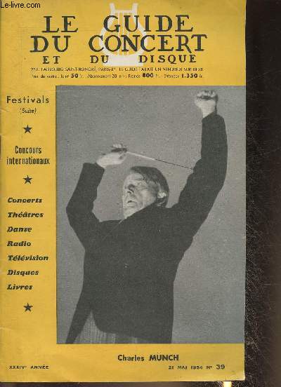 Le guide du concert et du disque- XXXIVe anne- n39, 21 mai 1954