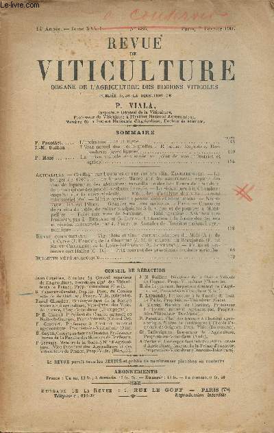 Revue de viticulture Tome XXVII- n686- 7 fvrier 1907