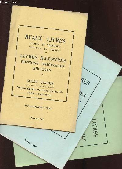 Lot de 2 catalogues de beaux livres anciens et modernes- Marc Lolie n95-96 et 100