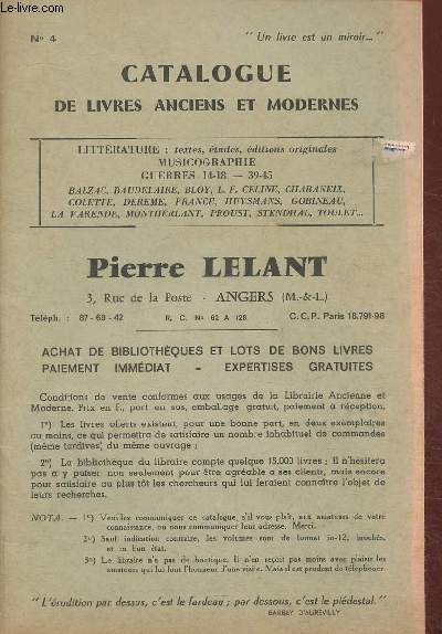 Catalogue de livres anciens et modernes chez Pierre Lelant