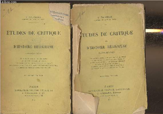 Etudes de critique et d'Histoire religieuse Tomes II et III (2 volumes)