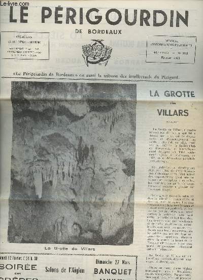 Le Prigoudin de Bordeaux n392- Fvrier 1966-Sommaire: La grotte de Villard- L'acamp de Bournat- Excuses prigourdines- Le tourismeen Prigord-Paul revre, premeir hros de la guerre d'indpendance des Etats-unis- etc.