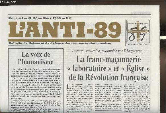 L'anti-89 - n30- Mars 1990-Sommaire: La franc-maonnerie 