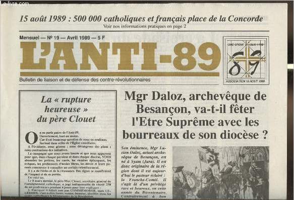 L'anti-89 - n19- Avril 1989-Sommaire: La 