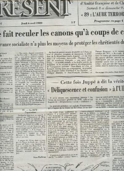 Prsent n1797- Jeudi 6 avril 1989-Sommaire: On ne fait reculer les canon qu' coups de canon- Cette fois Jupp a dit la vrit - Les cadavres exquis des municipales- Contre Le Pen- La protestation juive- etc.