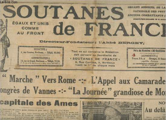 Soutanes de France n64,6e anne- Avril 1935-Sommaire: La 
