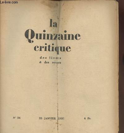 La quinzaine critique des livres et de revues n26- 25 Janvier 1931