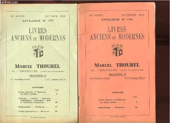 Catalogues n176-177- Septembre/Octobre 1968 (2 volumes) de livres anciens et modernes de la Librairie Marcel Thourel
