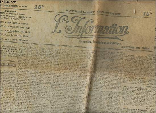 L'information financire conomique et politique- (dition du soir)- Supplment du 11 avril 1920